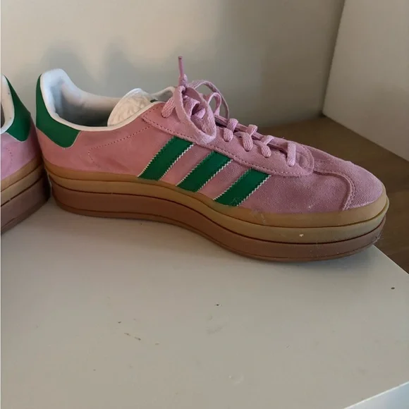 Adidas Gazelle Pink and Green platform Sneakers 9 - Picture 6 of 7